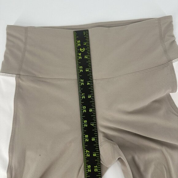 Athleta Exhale Mesh Capri Leggings Quail Beige White Mesh Cutouts Size Small - Picture 10 of 11